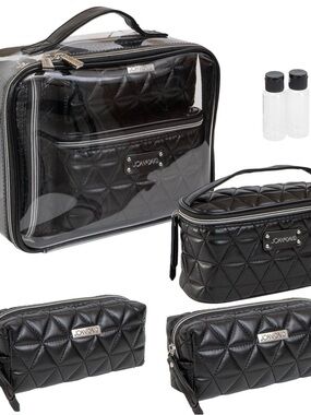 Joan & David Black Quilted 6 Piece Travel Cosmetic Bag Set NWT